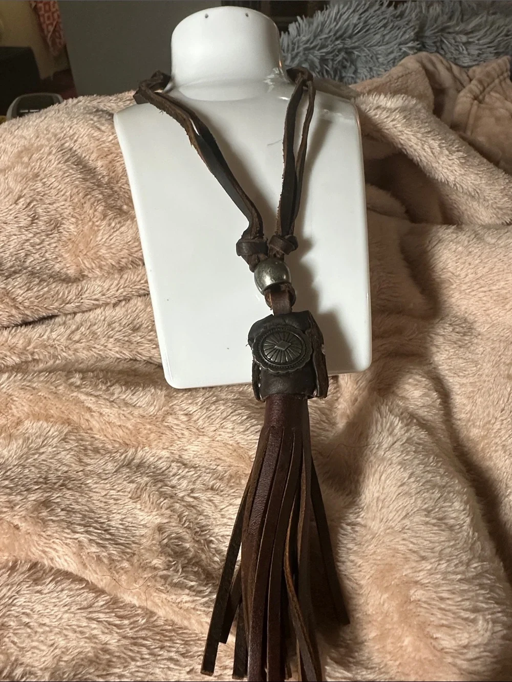 Men’s Brown Leather Tassel Necklace